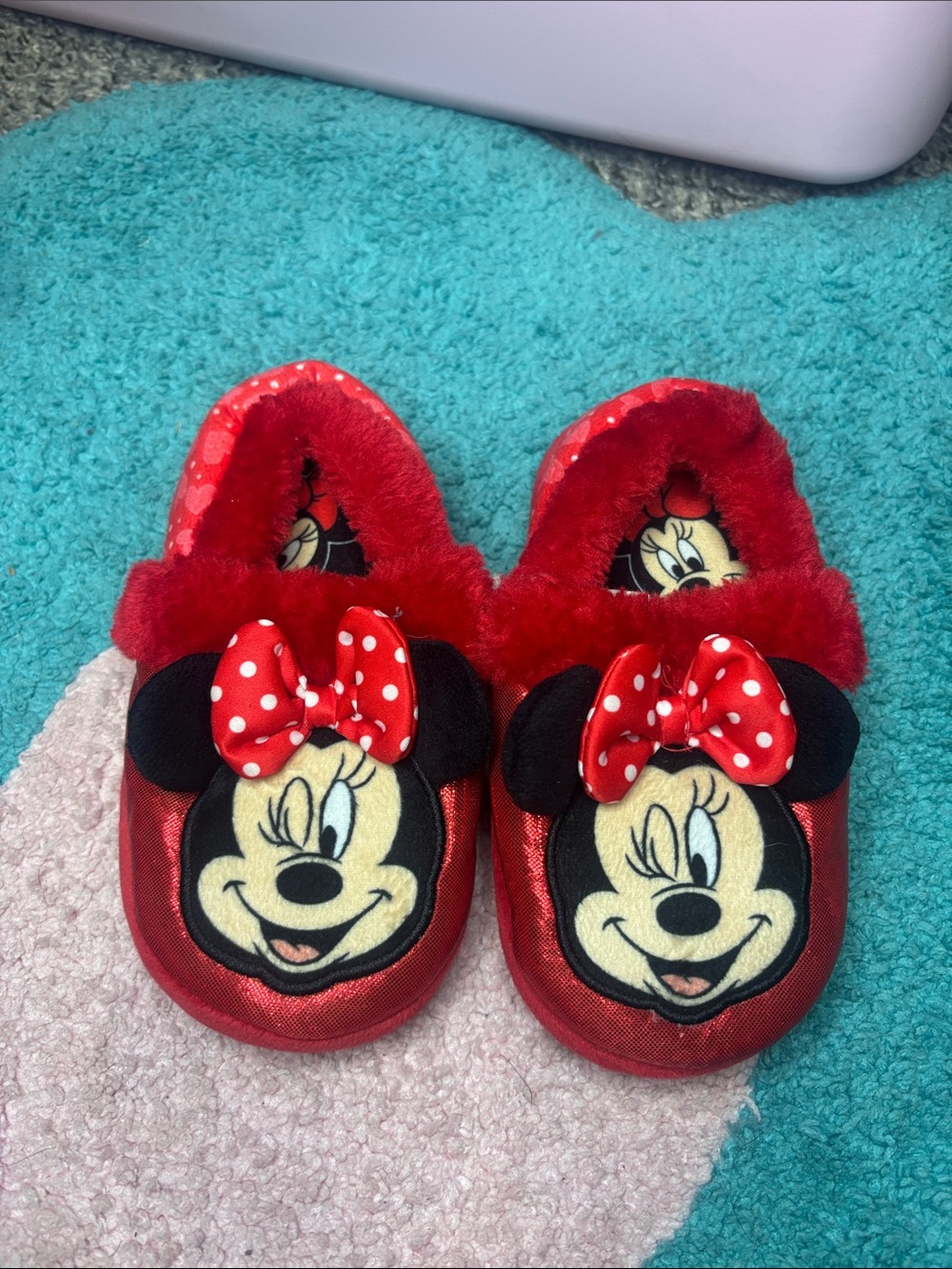 Disney Minnie Mouse Red & Black Kids Slippers with Polka-Dot Bow
